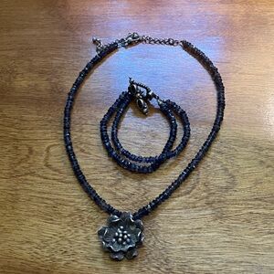 Elegant Silver and Blue Beaded Necklace Set